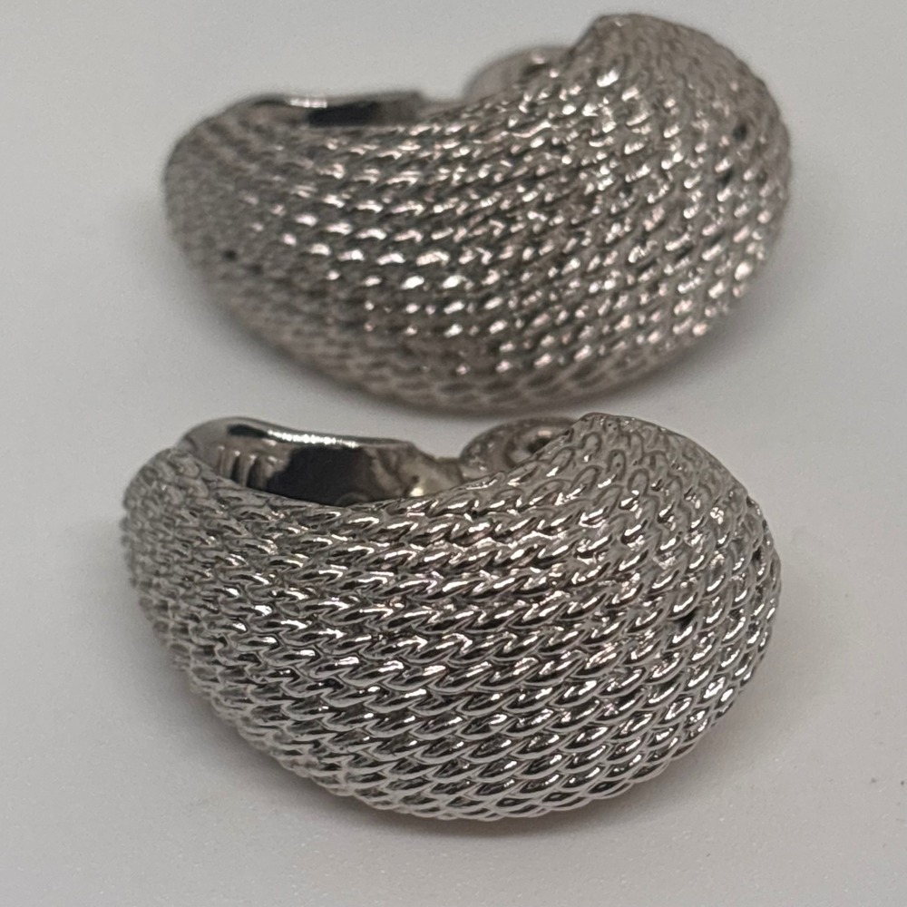 Monet Clip‎ On Earrings Silver Tone Textured Dome Vintage Designer Costume